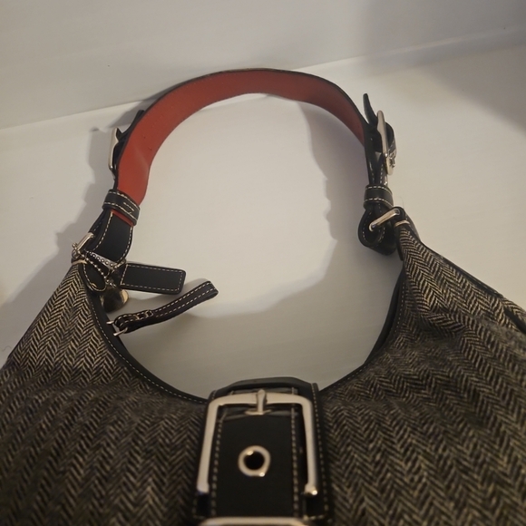 COACH G04J-1407 Vintage Black & Gray Herringbone Tweed Leather  Hobo Handbag 2YK - Picture 11 of 16